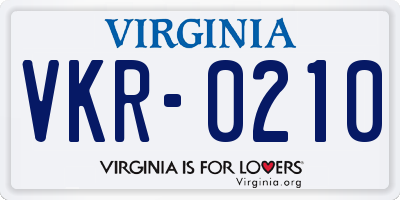 VA license plate VKR0210