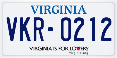 VA license plate VKR0212