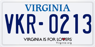 VA license plate VKR0213