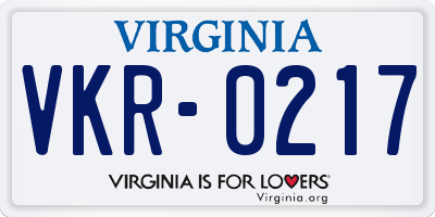 VA license plate VKR0217