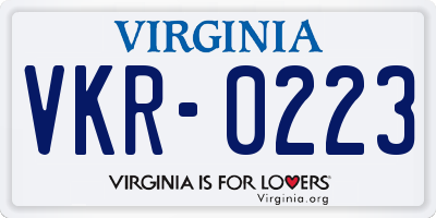 VA license plate VKR0223
