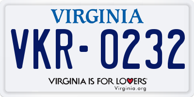 VA license plate VKR0232