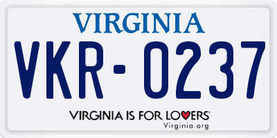 VA license plate VKR0237