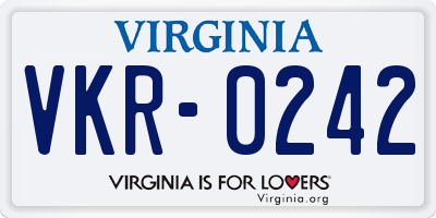 VA license plate VKR0242