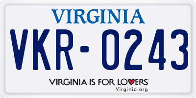 VA license plate VKR0243