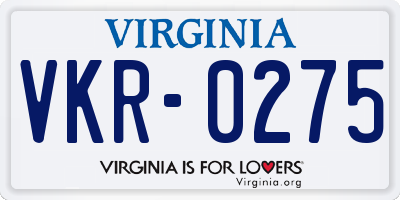 VA license plate VKR0275