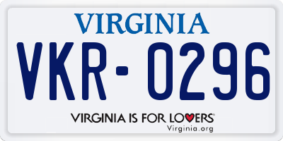 VA license plate VKR0296