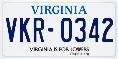 VA license plate VKR0342