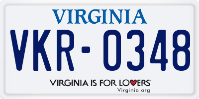 VA license plate VKR0348