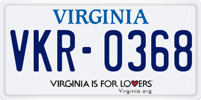 VA license plate VKR0368
