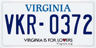 VA license plate VKR0372
