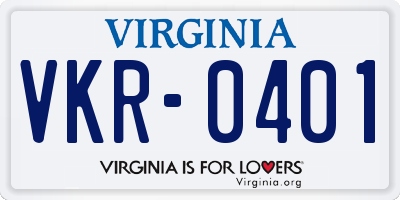 VA license plate VKR0401