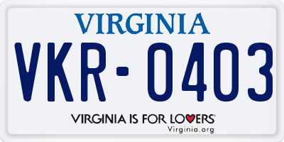 VA license plate VKR0403
