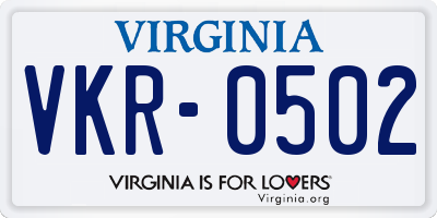 VA license plate VKR0502