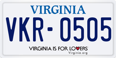 VA license plate VKR0505