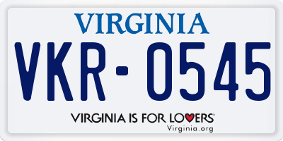 VA license plate VKR0545