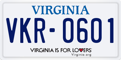 VA license plate VKR0601