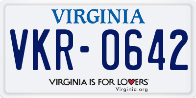 VA license plate VKR0642
