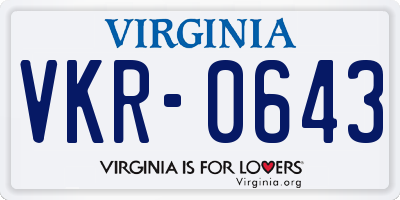 VA license plate VKR0643