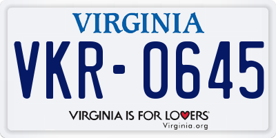 VA license plate VKR0645