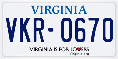 VA license plate VKR0670