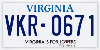 VA license plate VKR0671