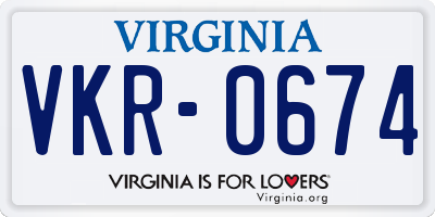 VA license plate VKR0674