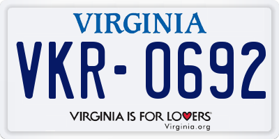 VA license plate VKR0692