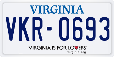 VA license plate VKR0693