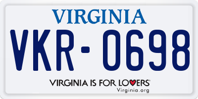 VA license plate VKR0698