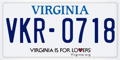 VA license plate VKR0718