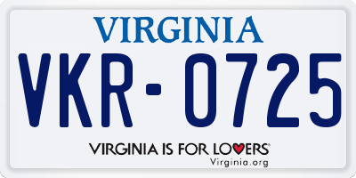 VA license plate VKR0725