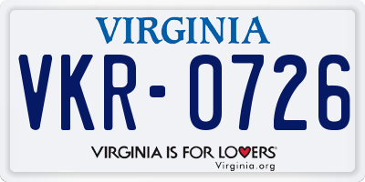 VA license plate VKR0726
