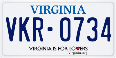 VA license plate VKR0734