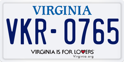 VA license plate VKR0765