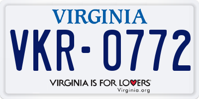 VA license plate VKR0772