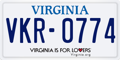 VA license plate VKR0774