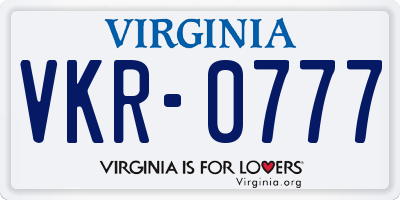 VA license plate VKR0777