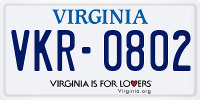 VA license plate VKR0802