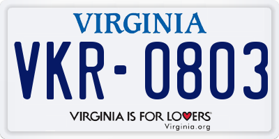 VA license plate VKR0803