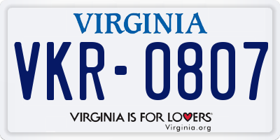 VA license plate VKR0807
