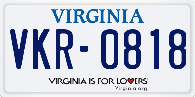 VA license plate VKR0818