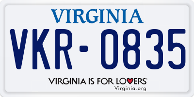 VA license plate VKR0835