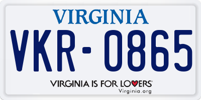 VA license plate VKR0865