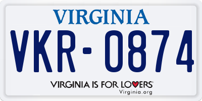 VA license plate VKR0874