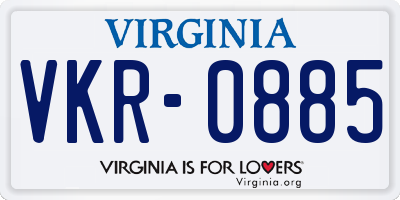 VA license plate VKR0885