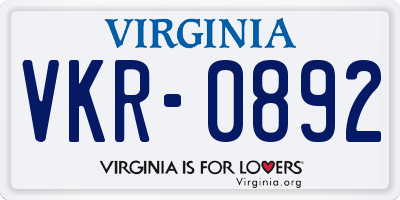 VA license plate VKR0892