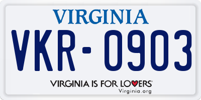 VA license plate VKR0903