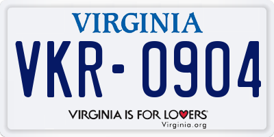 VA license plate VKR0904