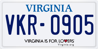 VA license plate VKR0905
